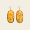 Golden Field Earrings with yellow and orange patterned rectangular stone drops