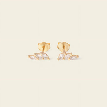Grace Line Earrings with slender curved bars with clear stone accents in gold finish