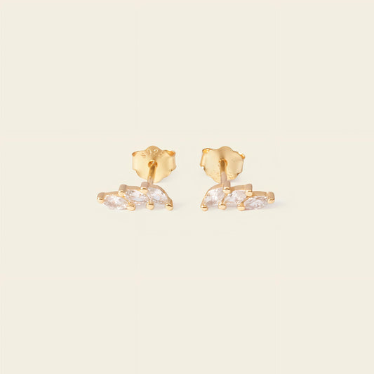 Grace Line Earrings with slender curved bars with clear stone accents in gold finish