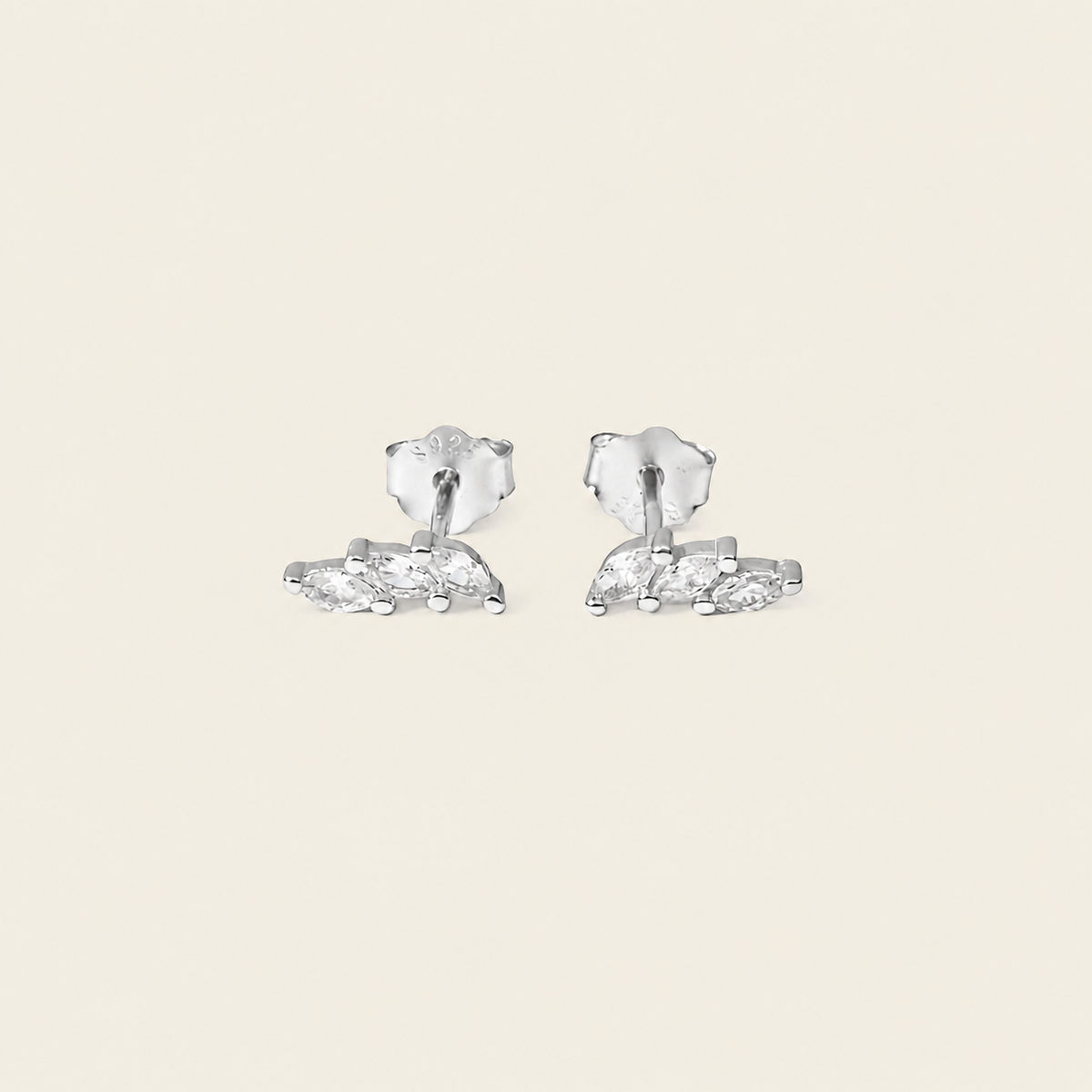 Grace Line Earrings with slender curved bars with clear stone accents in silver finish