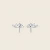 Grace Line Earrings with slender curved bars with clear stone accents in silver finish