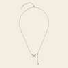 Grace Wing Necklace with a butterfly motif and a hanging clear stone in silver finish