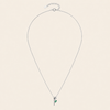 Green Bloom Necklace with a slender stem pendant and green leaf-shaped stone in silver finish