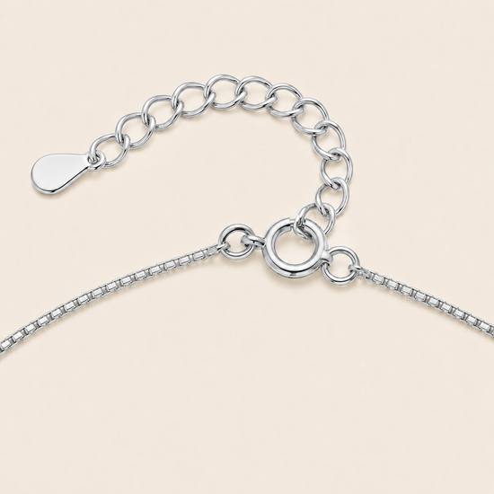 Green Bloom Necklace, showing the fastening detail in silver finish