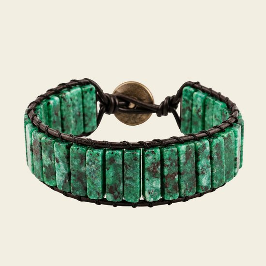 Greenveil Tile Bracelet with green stone tiles on dark cord