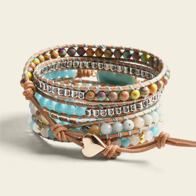 Harbor Heart Bracelet with layered pale turquoise-coloured beads and a heart centre