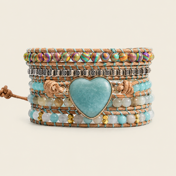 Harbor Heart Bracelet with layered pale turquoise-coloured beads and a heart centre