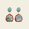 Harbour Ember Earrings with turquoise-coloured stone drops edged in red and gold colours