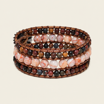 Harvest Bloom Bracelet with layered brown and pink round beads