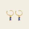 Indigo Baguette Earrings with small hoops with rectangular blue stone drops in gold finish