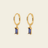 Indigo Baguette Earrings with small hoops with rectangular blue stone drops in gold finish