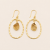 Inner Halo Earrings with open circular frames and small warm-toned stone drops
