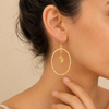 Inner Halo Earrings worn on the ear, with open circular frames and small warm-toned stone drops
