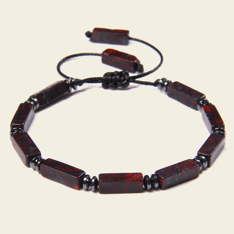 Interval Hold Bracelet with elongated stone beads on an adjustable cord
