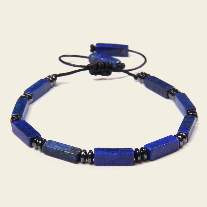 Interval Hold Bracelet with elongated stone beads on an adjustable cord