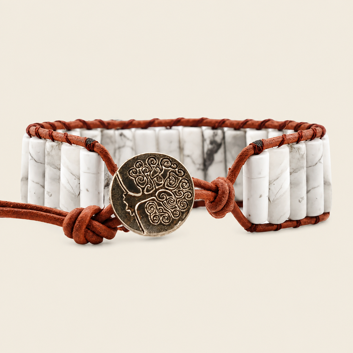 Ivory Tile Bracelet with beadwork and cord detail