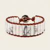 Ivory Tile Bracelet with white veined stone tiles on brown cord
