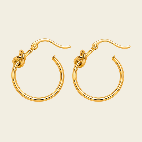 Knotted Loop Earrings with oval hoops with knot details in gold finish