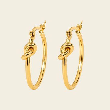 Knotted Loop Earrings with oval hoops with knot details in gold finish
