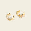 Laurel Arc Earrings with small hoops with leaf-shaped details in gold finish