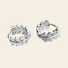 Laurel Arc Earrings with small hoops with leaf-shaped details in silver finish