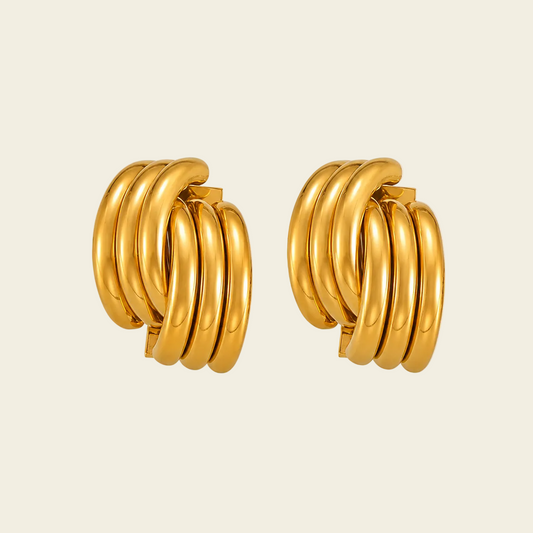 Layered Arc Earrings with stacked curved ridges in gold finish
