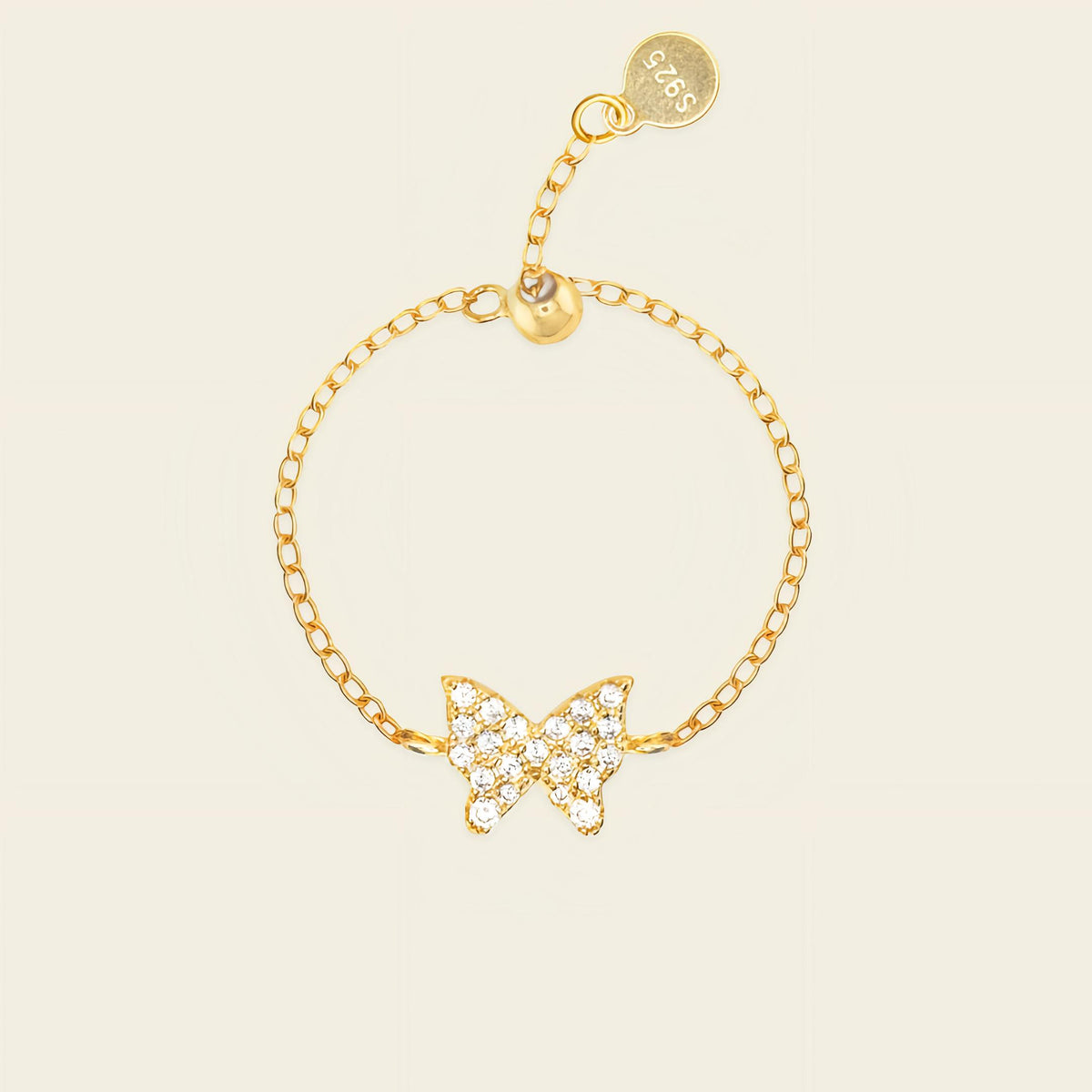 Light Wing Ring with a butterfly motif on a fine chain band in gold finish
