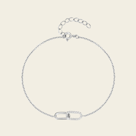 Linked Oval Bracelet with a fine chain and linked oval centre in silver finish