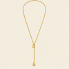 Liquid Loop Necklace with a fine lariat chain with an open loop and teardrop end in gold finish