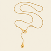Liquid Loop Necklace with a fine lariat chain with an open loop and teardrop end in gold finish