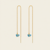 Long Drift Earrings with long fine gold-coloured hooks and small blue stone drops