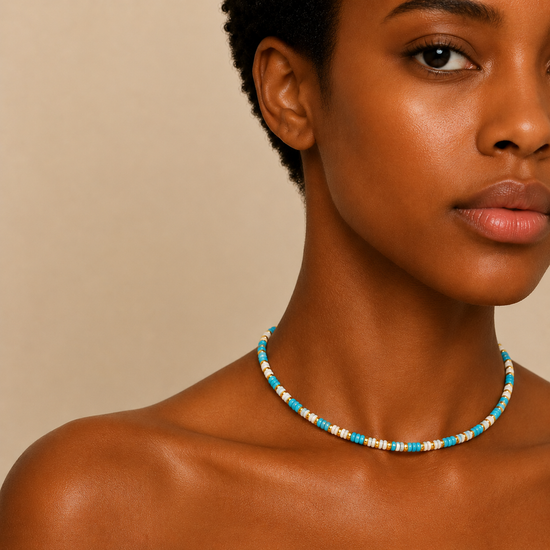 Marina Rhythm Necklace worn at the neckline
