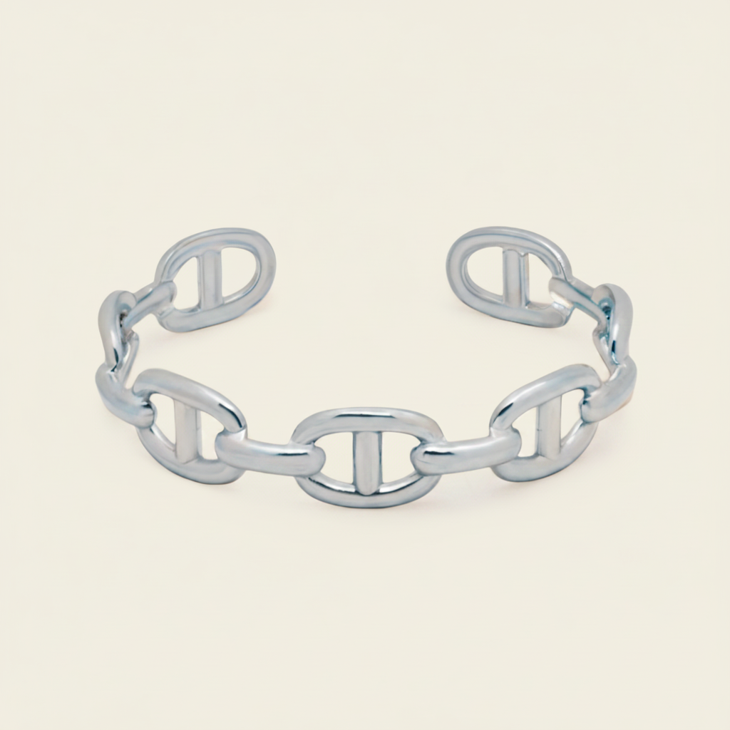 Mariner Link Cuff with a linked mariner-style open band in gold finish