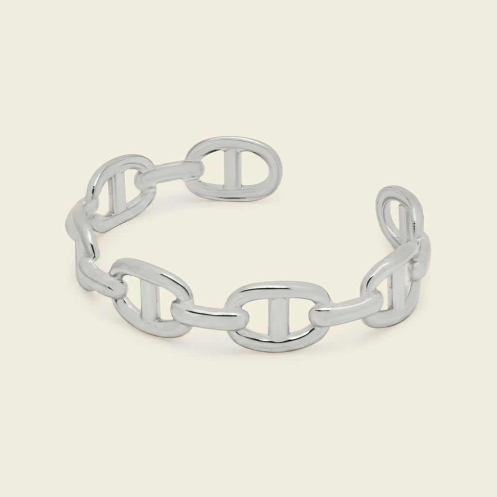 Mariner Link Cuff with a linked mariner-style open band in gold finish