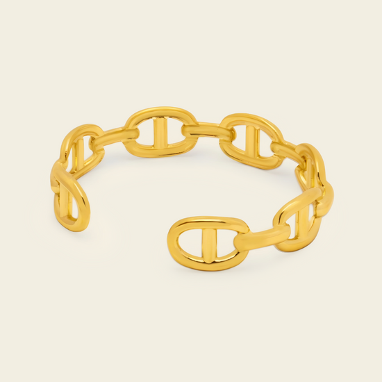 Mariner Link Cuff with a linked mariner-style open band in gold finish