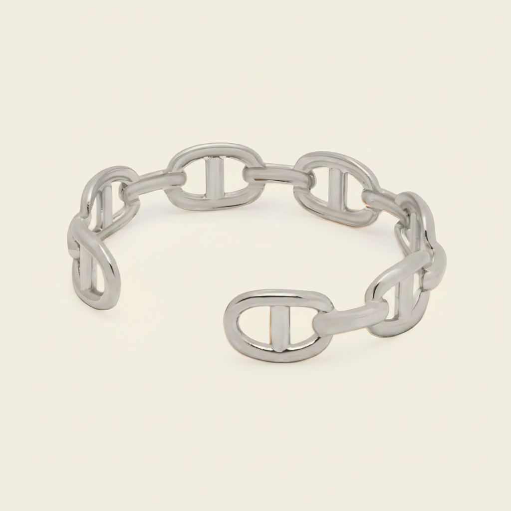 Mariner Link Cuff with a linked mariner-style open band in gold finish