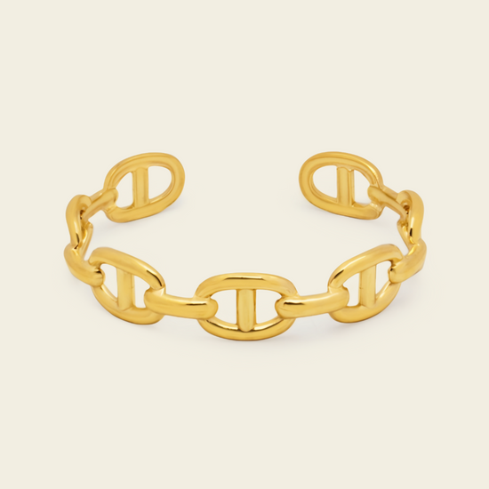 Mariner Link Cuff with a linked mariner-style open band in gold finish