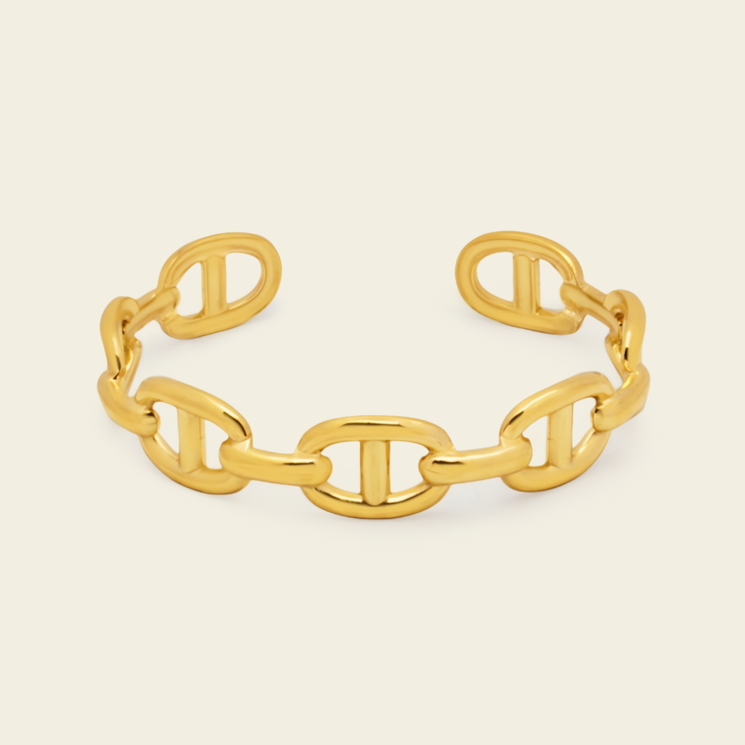 Mariner Link Cuff with a linked mariner-style open band in gold finish