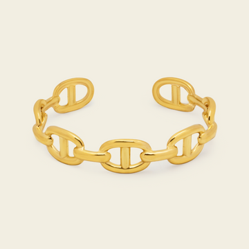 Mariner Link Cuff with a linked mariner-style open band in gold finish