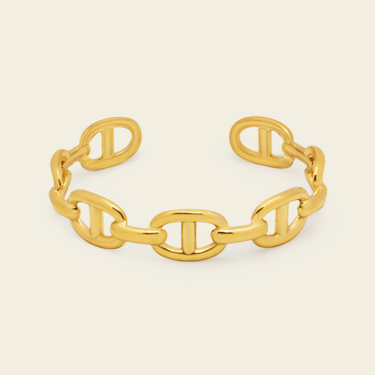 Mariner Link Cuff with a linked mariner-style open band in gold finish