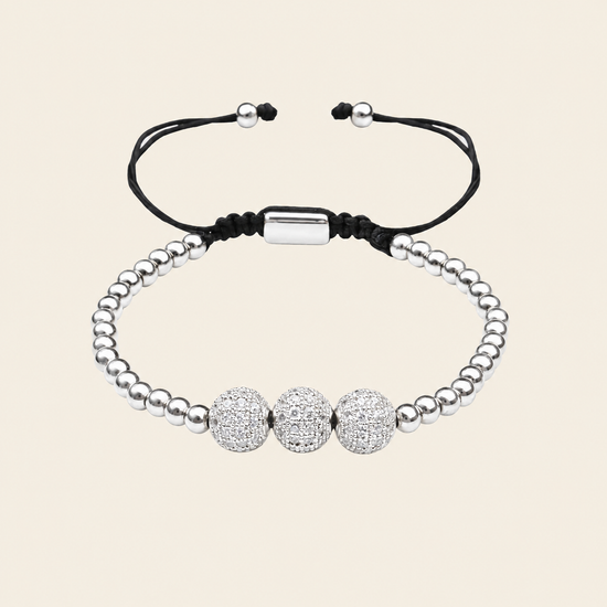 Midnight Line Bracelet with round stone beads and small metal accents