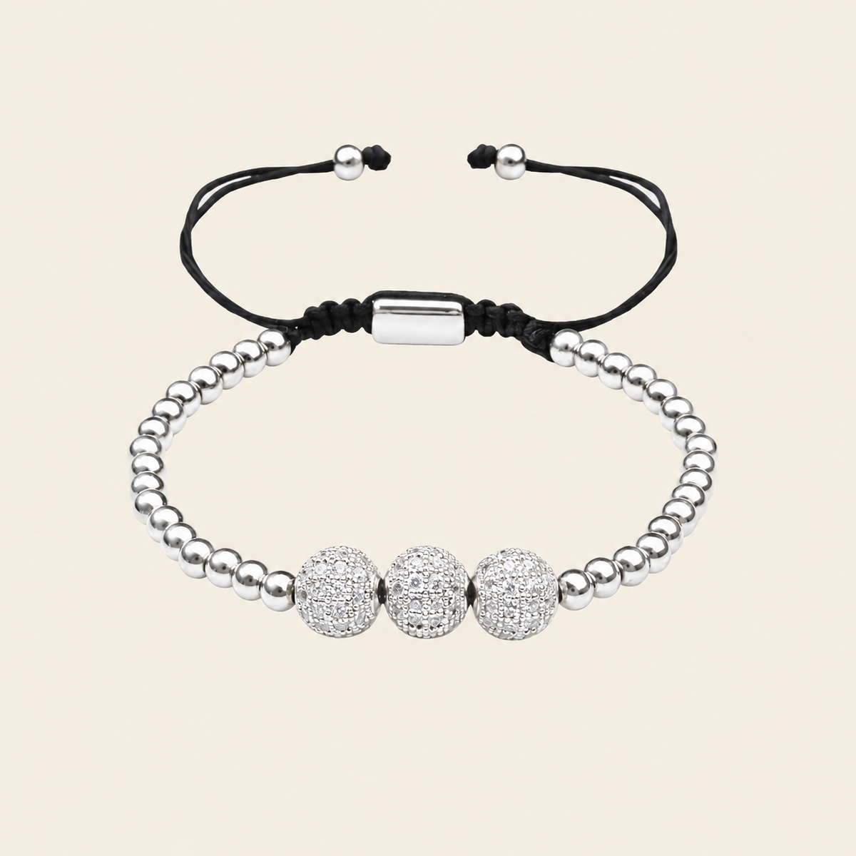 Midnight Line Bracelet with round stone beads and small metal accents