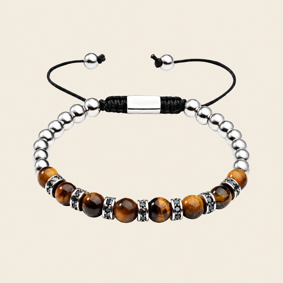 Midnight Line Bracelet with round stone beads and small metal accents