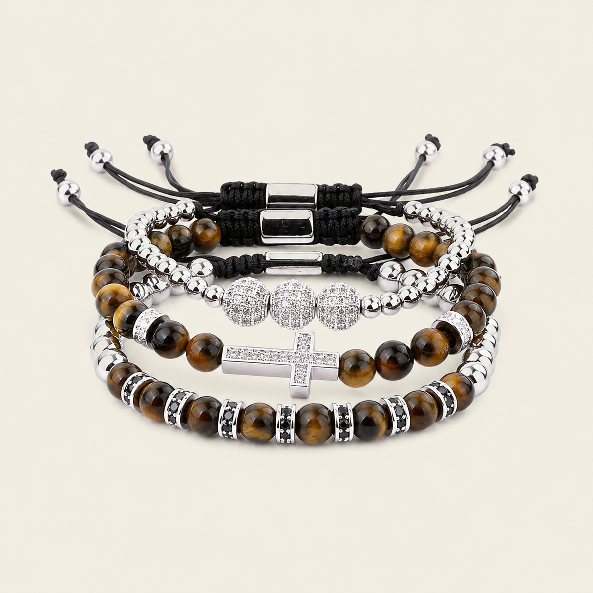 Midnight Line Bracelet with round stone beads and small metal accents