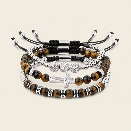 Midnight Line Bracelet with round stone beads and small metal accents
