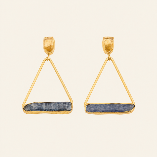 Midnight Line Earrings with open triangular frames and dark horizontal stone bars