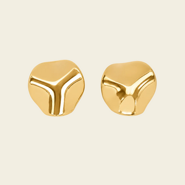 Molten Disc Earrings with rounded sculptural stud faces in gold finish