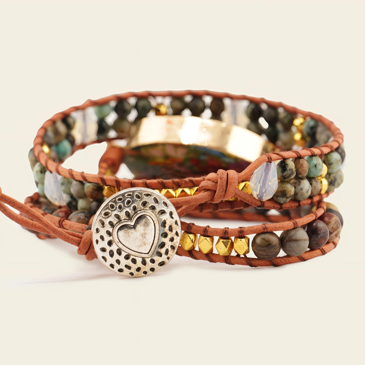 Mosaic Earth Bracelet with beadwork and cord detail