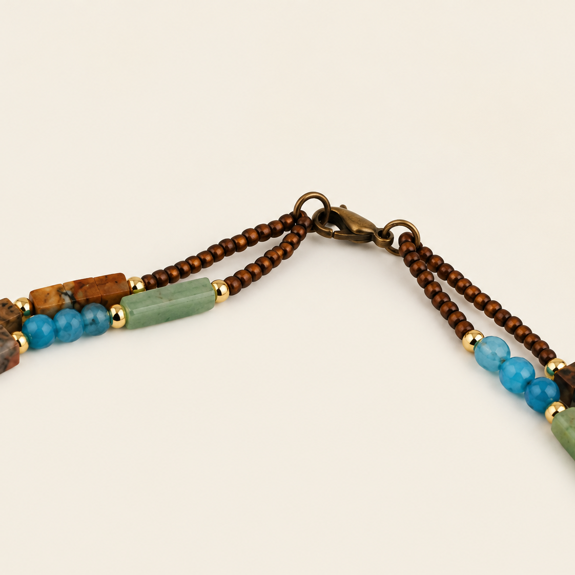Mosaic Horizon Necklace worn at the neckline