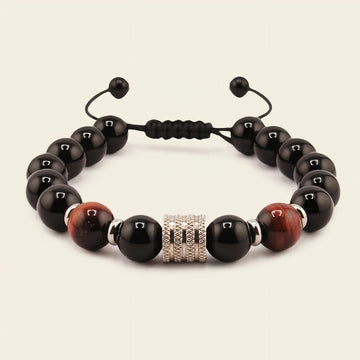 Night Axis Bracelet with dark round beads and a rectangular metal accent